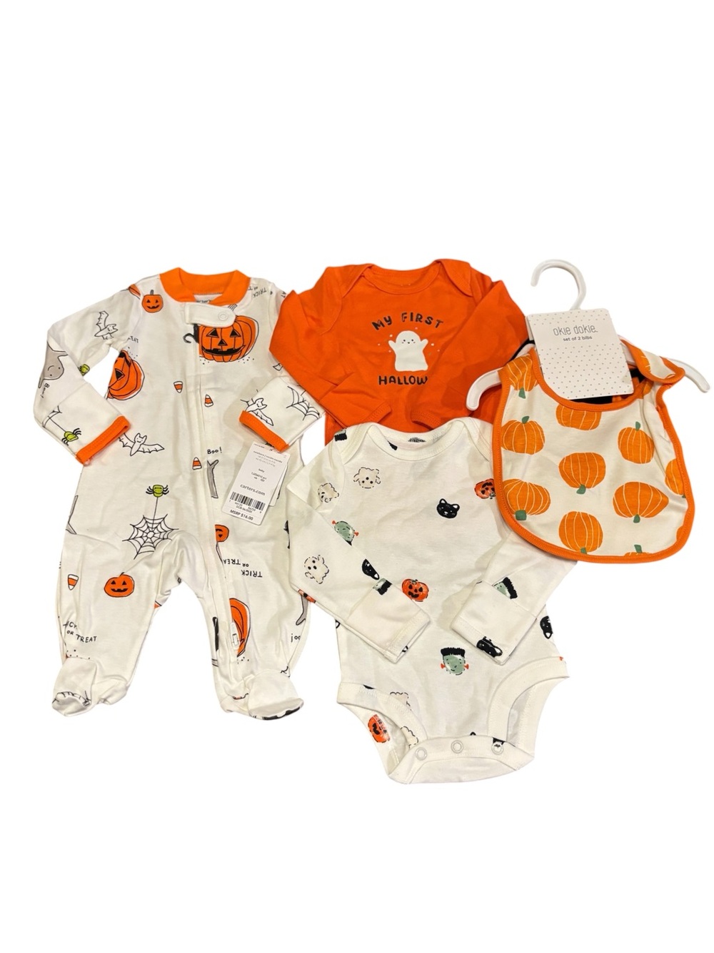 Carter's NWT Carter’s Halloween Footed 1 pc, two onesies and two bibs